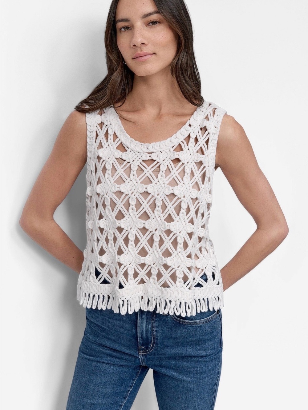 DKNY Jeans Women's White Crochet Tank New Without Tags